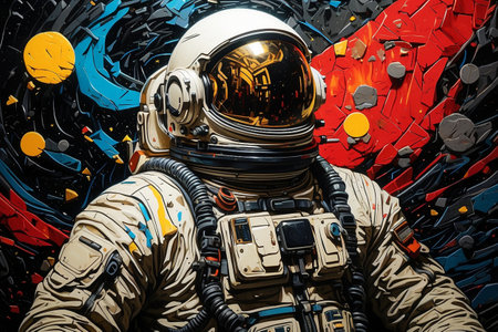 Astronaut in outer space. Science fiction art. Mixed mediaの素材