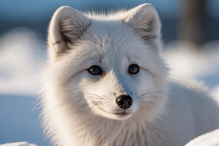 Portrait of a beautiful white arctic fox with blue eyes.の素材
