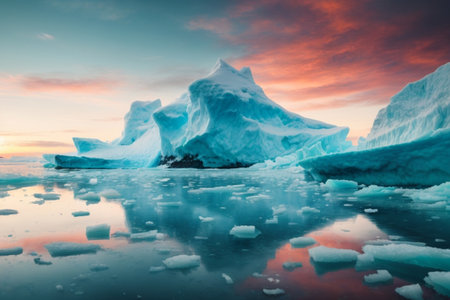 Icebergs at sunset, Glacial Lagoon Jokulsarlon, Icelandの素材