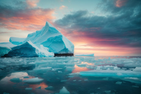 Icebergs on the Jokulsarlon glacier lagoon at sunset, Icelandの素材