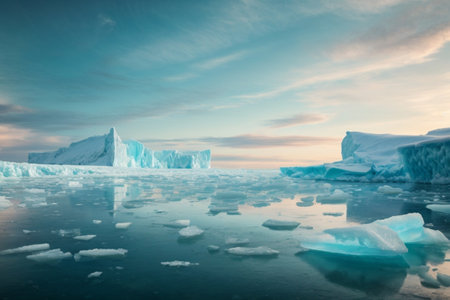 Icebergs floating in the ocean. Concept of global warming.の素材