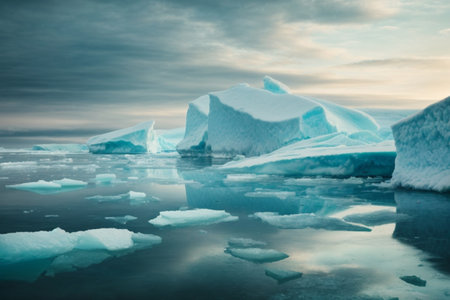 Icebergs floating on the surface of Lake Jokulsarlon, Icelandの素材