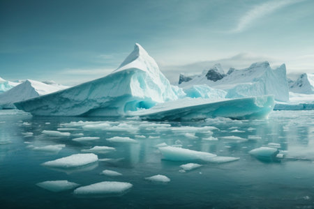 Icebergs in Antarctica, global warming, climate change and global warming conceptの素材