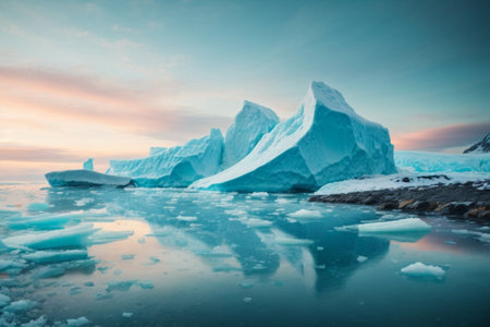 Icebergs at sunset in Glacier Lagoon, Iceland, Europeの素材