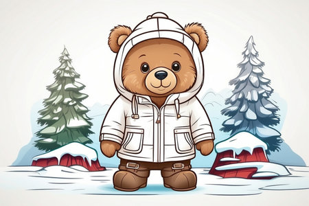 Cute cartoon bear in winter clothes. Vector illustration for your designの素材