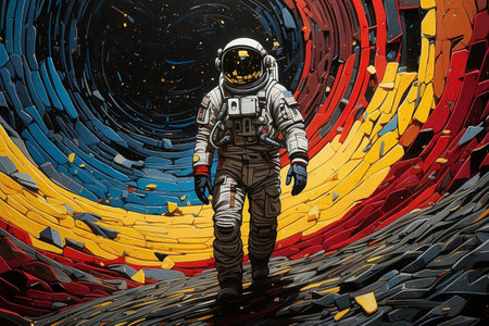 Astronaut in the space. Cosmic background. 3D renderingの素材