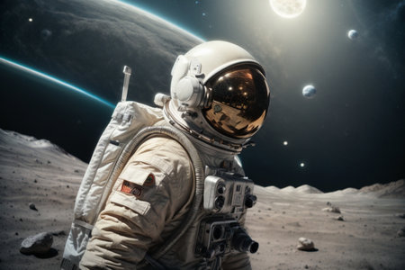Astronaut in outer space against the background of the planet.の素材