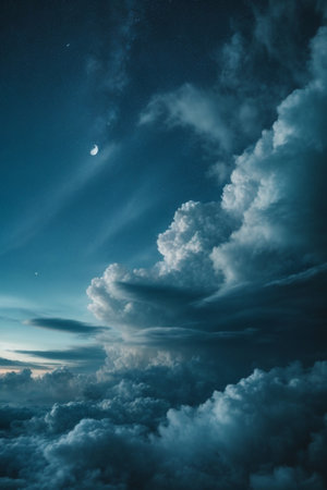 beautiful dark sky with clouds and moon at night, nature seriesの素材