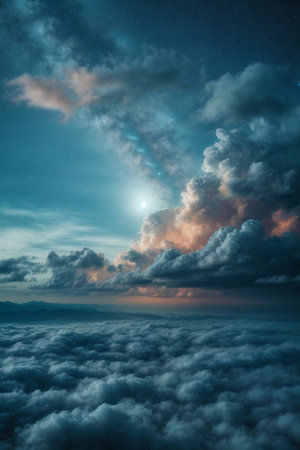 Fantastic night sky with clouds and stars. Dramatic sceneの素材