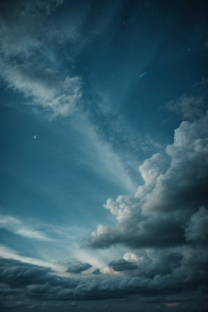 Night sky with clouds and stars. Nature background. Toned.の素材