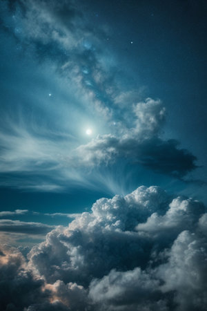 Night sky with clouds and stars. Beautiful night sky with clouds and starsの素材