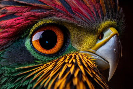 Close up of a colorful parrot's eye in a zoo.の素材