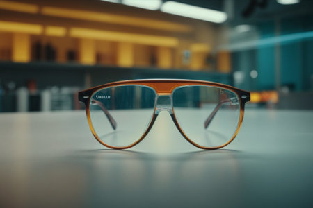 Eyeglasses on the table in the office. Selective focus.の素材