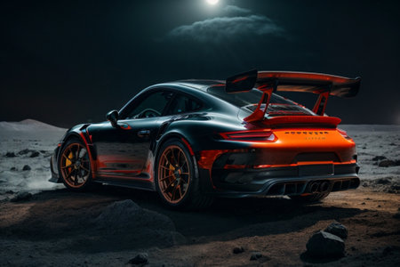 3D rendering of a brand-less generic concept car in the desertの素材