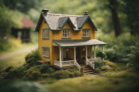 Miniature model of house in the forest. Selective focus.の素材