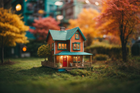 Miniature model house on the street of New York City in autumnの素材