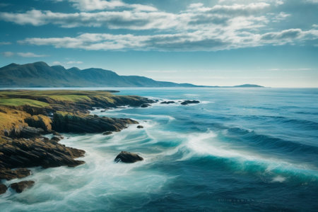 Beautiful seascape with mountains and ocean. Long exposure.の素材