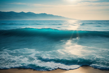 Beautiful seascape with blue ocean wave on sandy beach.の素材