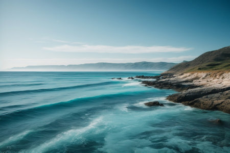 Beautiful seascape with blue sea and blue sky. Long exposure shot.の素材