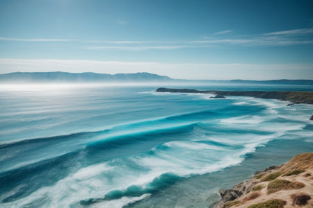 Beautiful seascape with ocean waves and blue sky. Long exposure.の素材