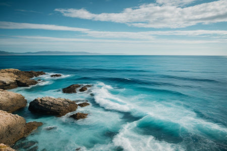 Beautiful seascape with blue sea and sky. Natural backgroundの素材