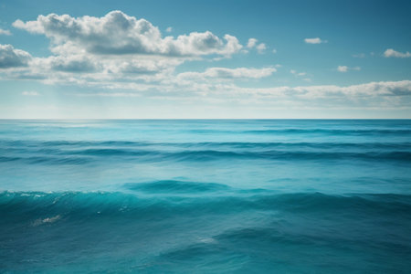 Beautiful seascape. Blue sea and sky with clouds.の素材