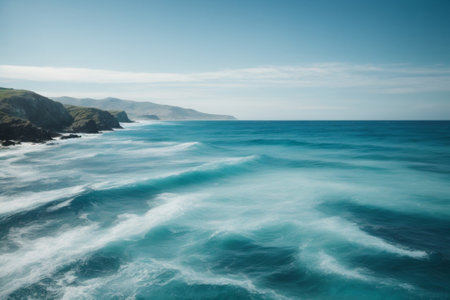 Beautiful seascape with sea waves and blue sky. Long exposure.の素材