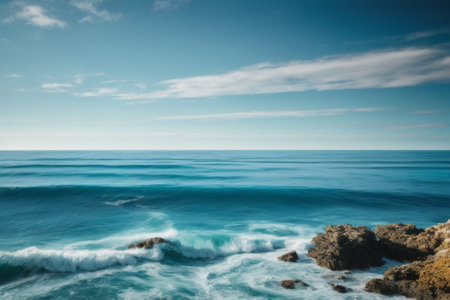 Beautiful seascape with blue sky and waves. Toned.の素材
