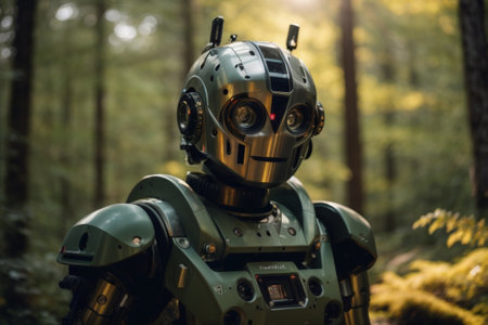 A steampunk robot in the forest.の素材
