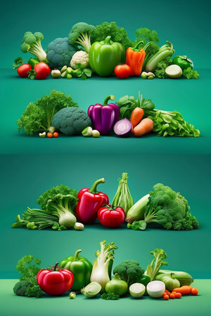 Collage of fresh vegetables on green background. Healthy food concept.の素材