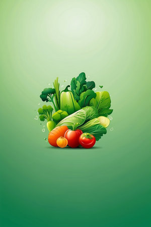 Vector illustration of fresh vegetables on green background. Healthy food concept.の素材