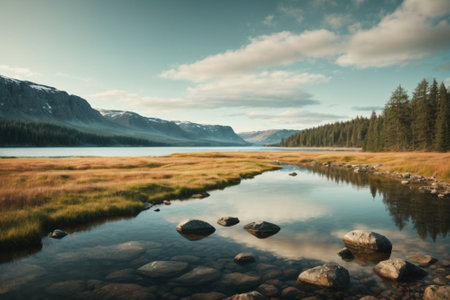 Mountain lake in Glacier National Park, Montana, USA. Long exposure.の素材