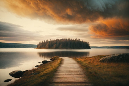 Sunset over a lake in the Scottish Highlands, Scotland, UKの素材