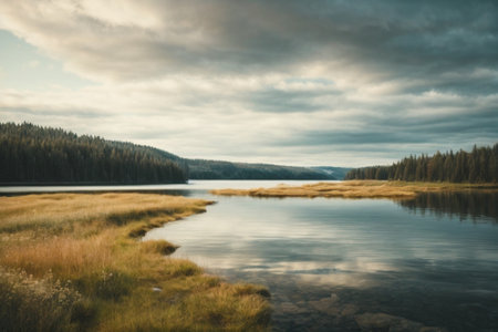Lake in the Yellowstone National Park, Wyoming, USA. Long exposure.の素材