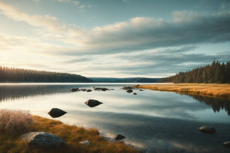 Sunset over a lake in the Altai Mountains, Russia.