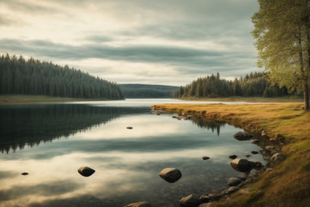 Mountain lake in the evening. Beautiful landscape. Long exposure.の素材