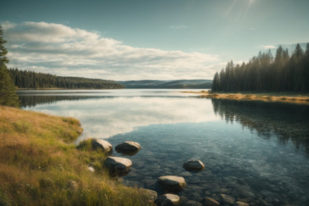 Beautiful mountain lake in the Altai mountains, Russia. Toned.の素材