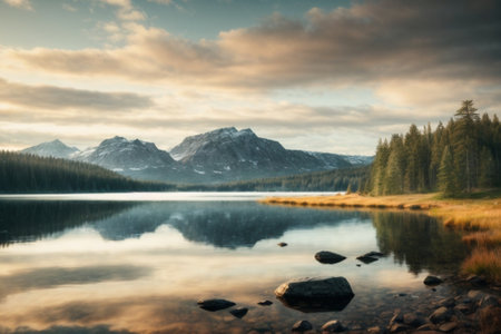 Lake in Glacier National Park, Montana, USA. Long exposure.の素材