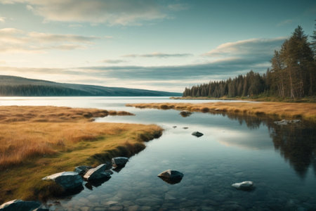 Beautiful autumn landscape. Lake Ladoga. Russia. Long exposure.の素材
