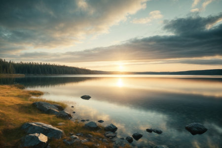 Sunset on the lake. Karelia, Russia. Long exposure.の素材