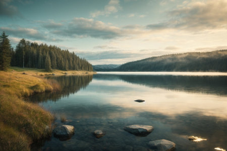 Beautiful lake in the mountains in the morning. HDR image.の素材