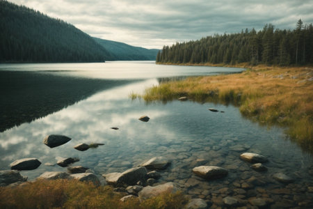 Lake in the mountains. Mountain lake in the Carpathians.の素材