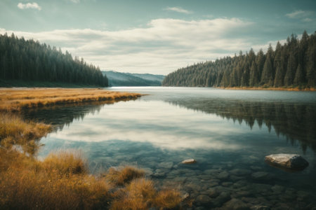 Beautiful mountain lake in the Altai mountains. Autumn landscape.の素材