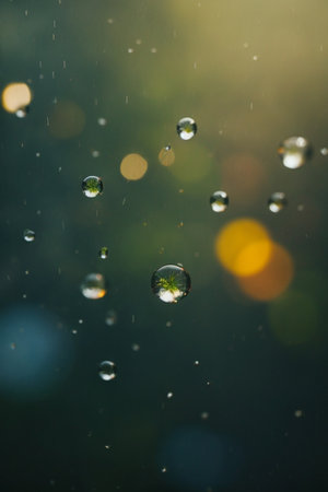 Water drops on the glass with nature bokeh background, rain dropsの素材