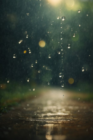 Rain drops falling on the road in the rainy season. Abstract backgroundの素材