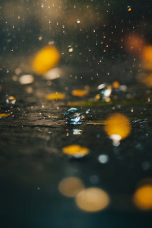 Drops of rain on the surface of the asphalt. Abstract backgroundの素材