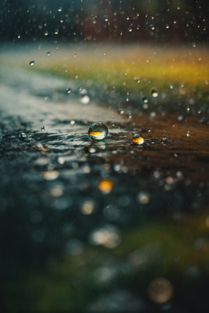 Raindrops on the asphalt. Raindrops on the asphalt. Raindrops on the asphalt.の素材