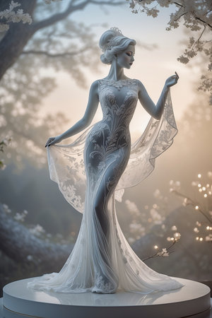 3d illustration of a beautiful bride in white wedding dress with veilの素材