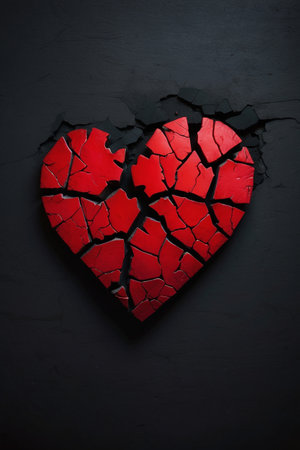 Broken heart on a dark background. Valentines day concept.の素材