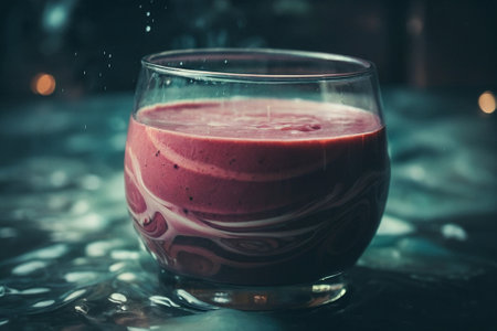 glass of fresh berry smoothie with splashes on dark backgroundの素材